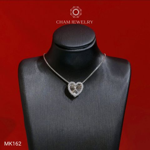 Mặt Dây Chuyền MK162 CHAM JEWELRY, Mặt Xỏ Trái Tim Chạm Máy Viền Đá Tấm Bản 10.0mm (Barcode TMX414