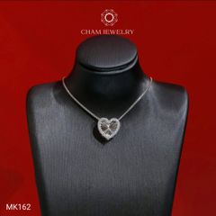 Mặt Dây Chuyền MK162 CHAM JEWELRY, Mặt Xỏ Trái Tim Chạm Máy Viền Đá Tấm Bản 10.0mm (Barcode TMX414