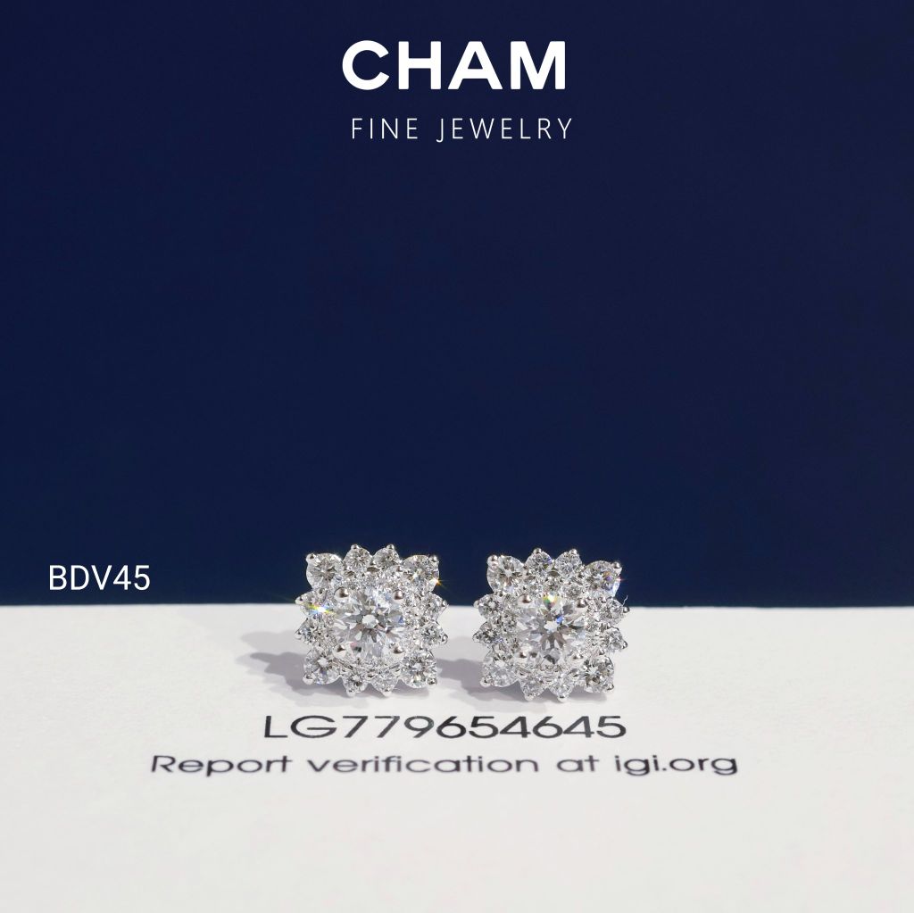 Hoa Tai BDV45 Vàng 10k Chủ 4.0mm Kim Cương Lab Grown Diamond (Barcode DBT4)