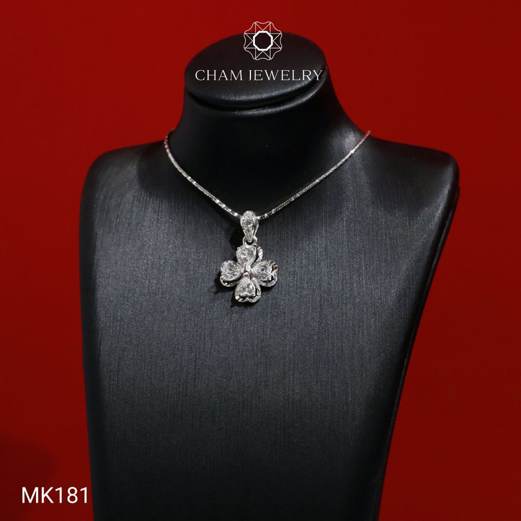 Mặt Dây Chuyền MK181 CHAM JEWELRY, Mặt Cỏ 4 Lá Đá Trái Tim (Barcode TMA2008).