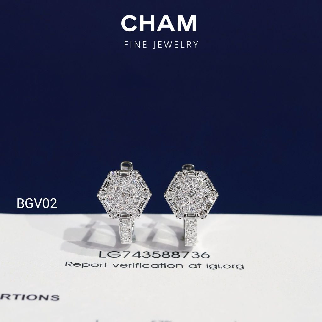 Hoa Tai BGV02 Vàng 10k Kim Cương Lab Grown Diamond