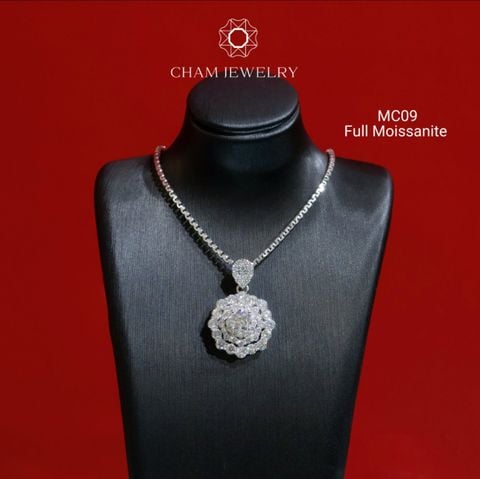 Mặt Dây Chuyền MC09 CHAM JEWELRY , Full Moissanite Cao Cấp, Chủ 5.4mm (Barcode OM01).