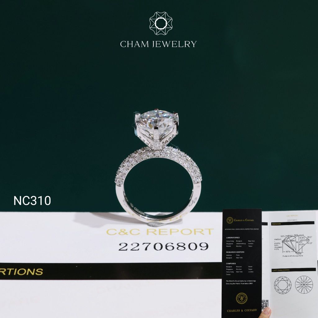 Nhẫn NC310 CHAM JEWELRY, Đá Moissanite C&C Chủ 9.0mm (Barcode OCNN145)