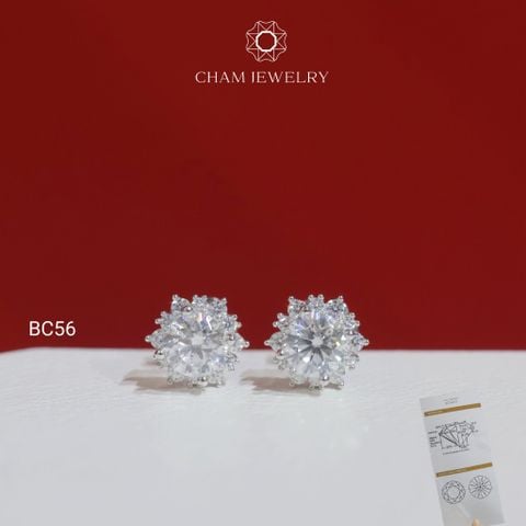 Hoa Tai CHAM JEWELRY BC56, Hoa Tai Hoa Tia Full Moissanite Chủ 5.0mm(Barcode TVM105)