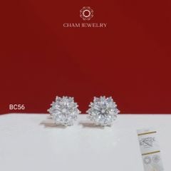 Hoa Tai CHAM JEWELRY BC56, Hoa Tai Hoa Tia Full Moissanite Chủ 5.0mm(Barcode TVM105)