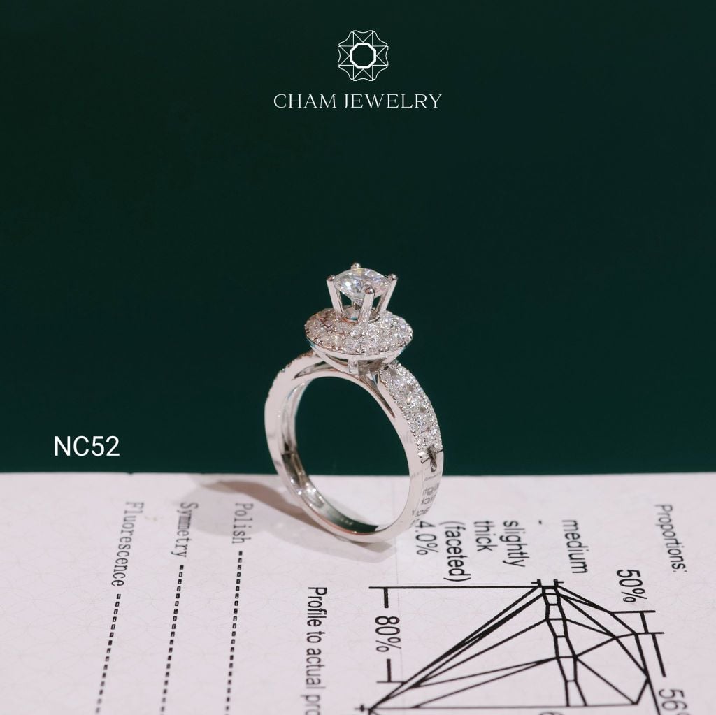 Nhẫn NC52 CHAM JEWELRY, Full Kim Cương Moissanite 5.4mm (Barcode ONNU38).