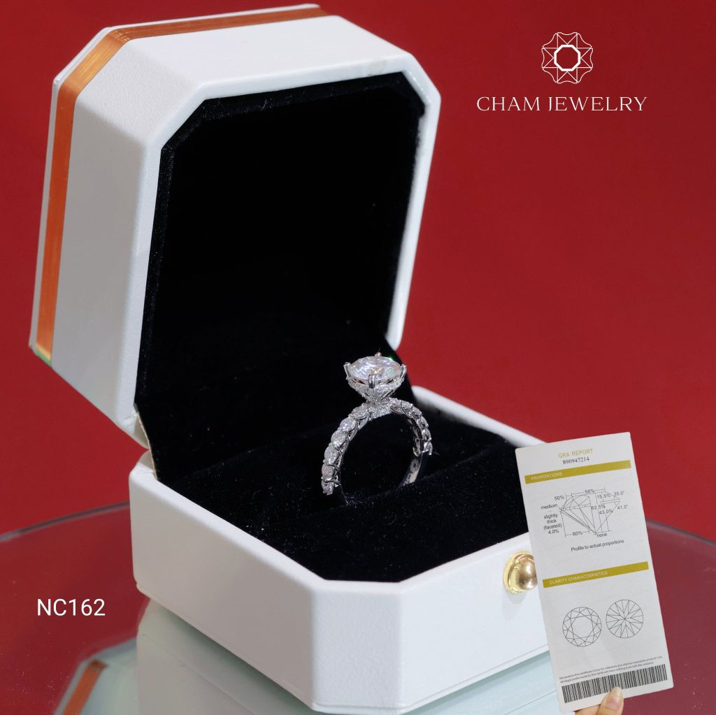 Nhẫn NC162 CHAM JEWELRY, Full Đá Moissanite, Chủ 8.1mm (Barcode OHN16).