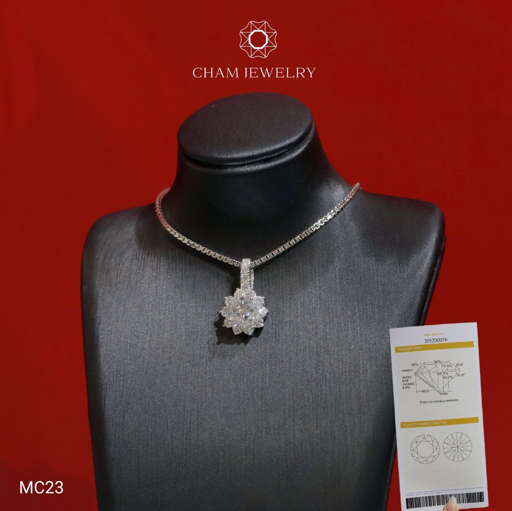 Mặt Dây Chuyền MC23 CHAM JEWELRY , Mặt Hoa Tia Chủ Moissanite 5.5mm (Barcode TVM117).