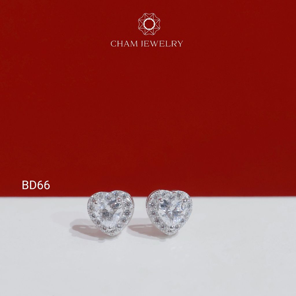 Hoa Tai BD66 CHAM JEWELRY, Hoa Tai Trái Tim Chủ Tim 4.0mm (Barcode TBD1733).