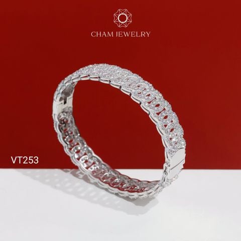 Vòng Tay CHAM JEWELRY VT253, Vòng Kiểu Full Đá Tấm Bản 10.0mm (Barcode PVH166)