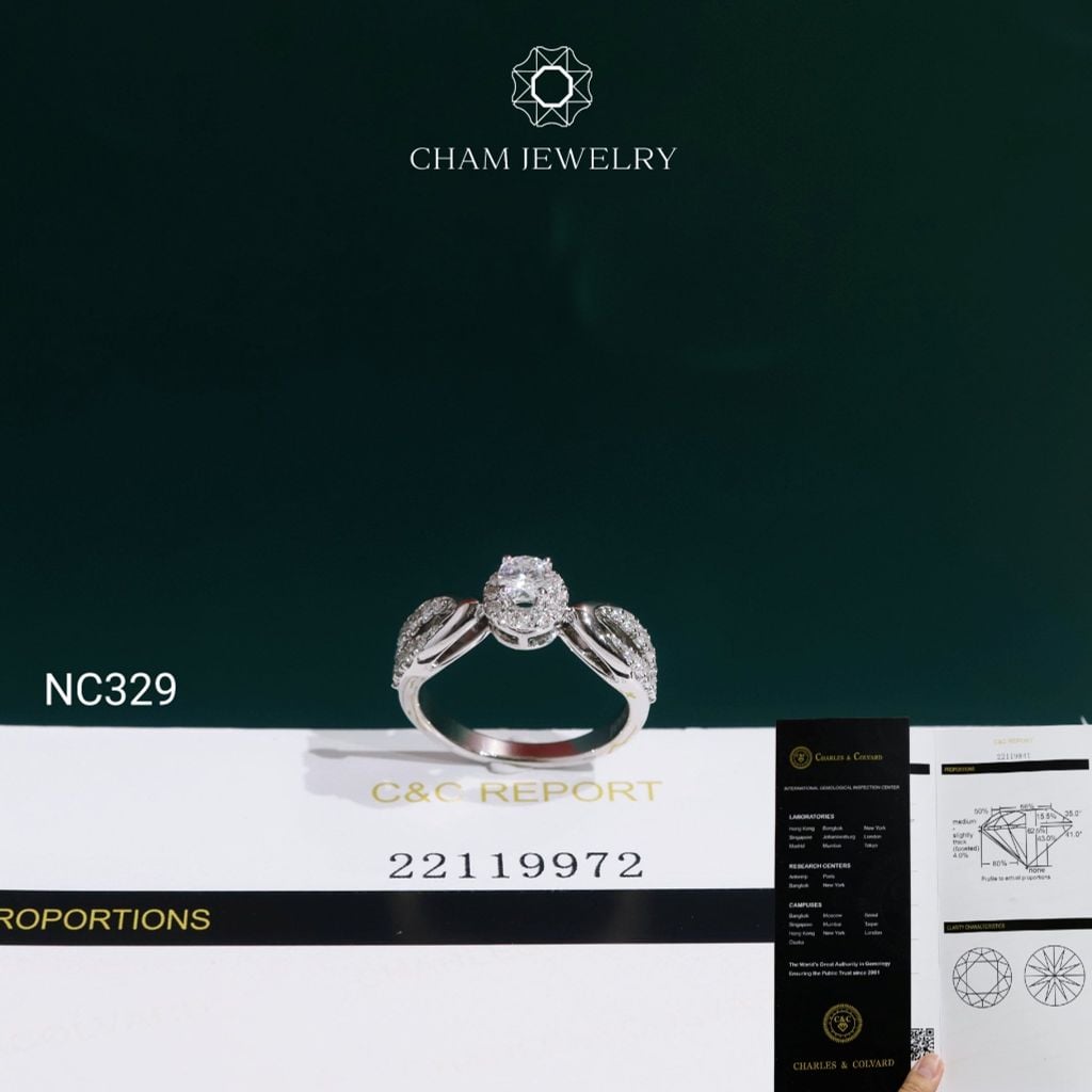 Nhẫn NC329 CHAM JEWELRY, Full Đá Moissanite C&C Chủ 4.0mm (Barcode OCNN129)