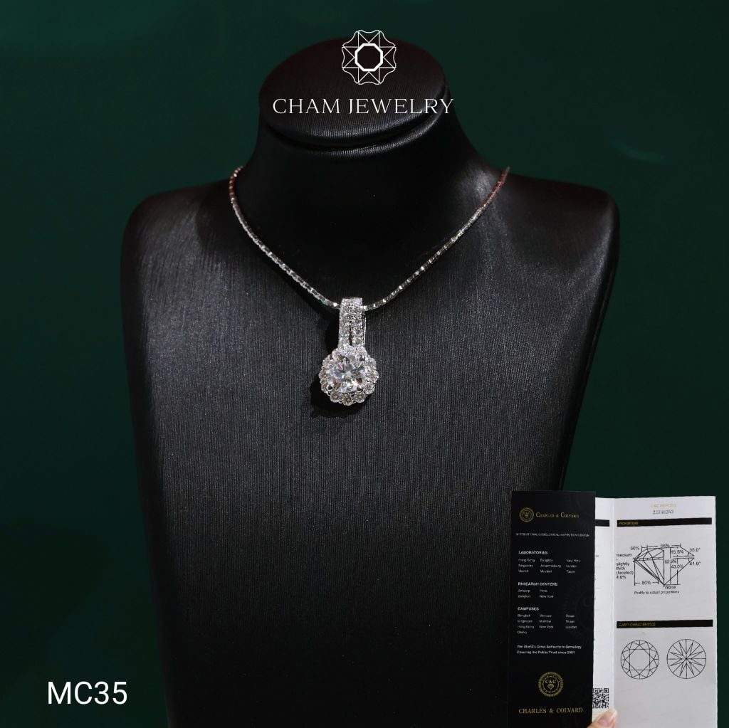 Mặt Dây Chuyền MC35 CHAM JEWELRY , Mặt HaLo Chủ 6.0mm Moissanite C&C (Barcode OCM12).