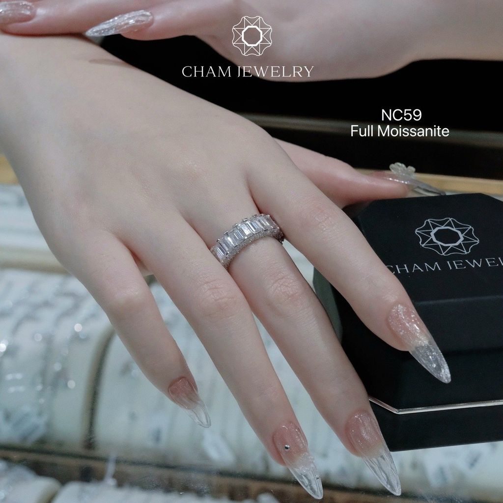 Nhẫn NC59 CHAM JEWELRY, Full Kim Cương Moissanite ,Bản 5.0mm ( Barcode ONNU80)