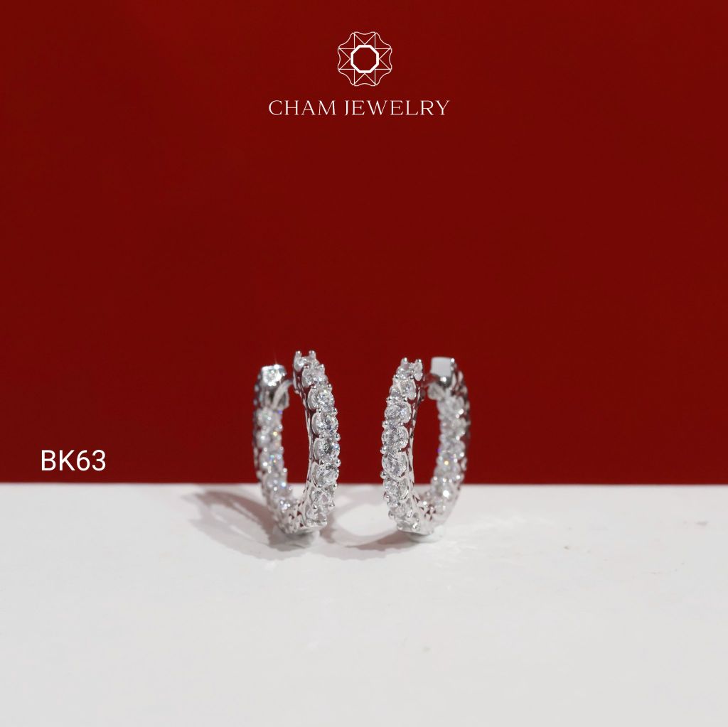 Hoa Tai CHAM JEWERLY BK63, Hoa Tai 1 Hàng Đá 1.8mm (Barcode TBK378)