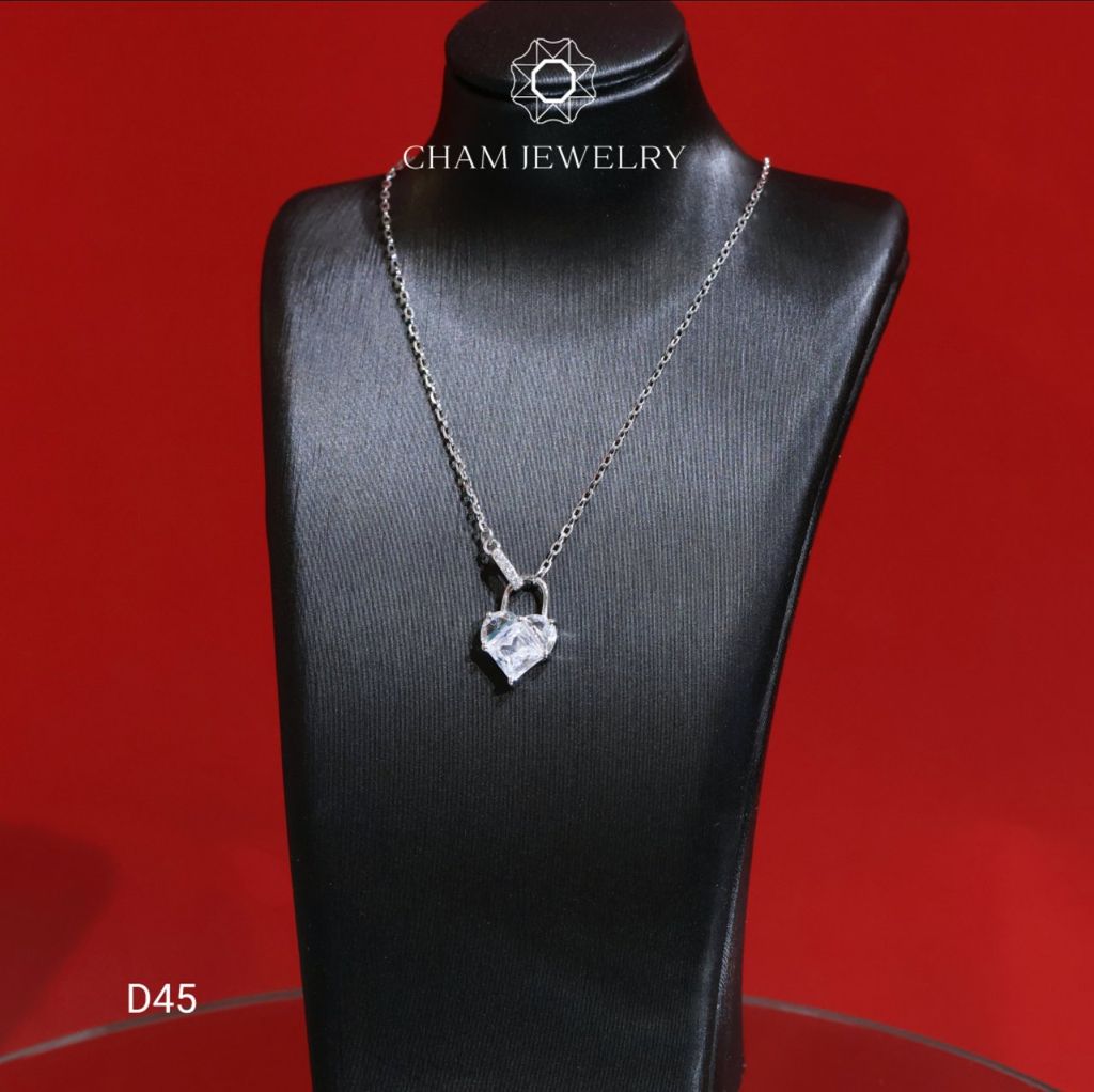 Dây Chuyền CHAM JEWELRY D45, Dây Trái Tim Đôi Liền Mặt Cao Cấp (Barcode TDKM367).