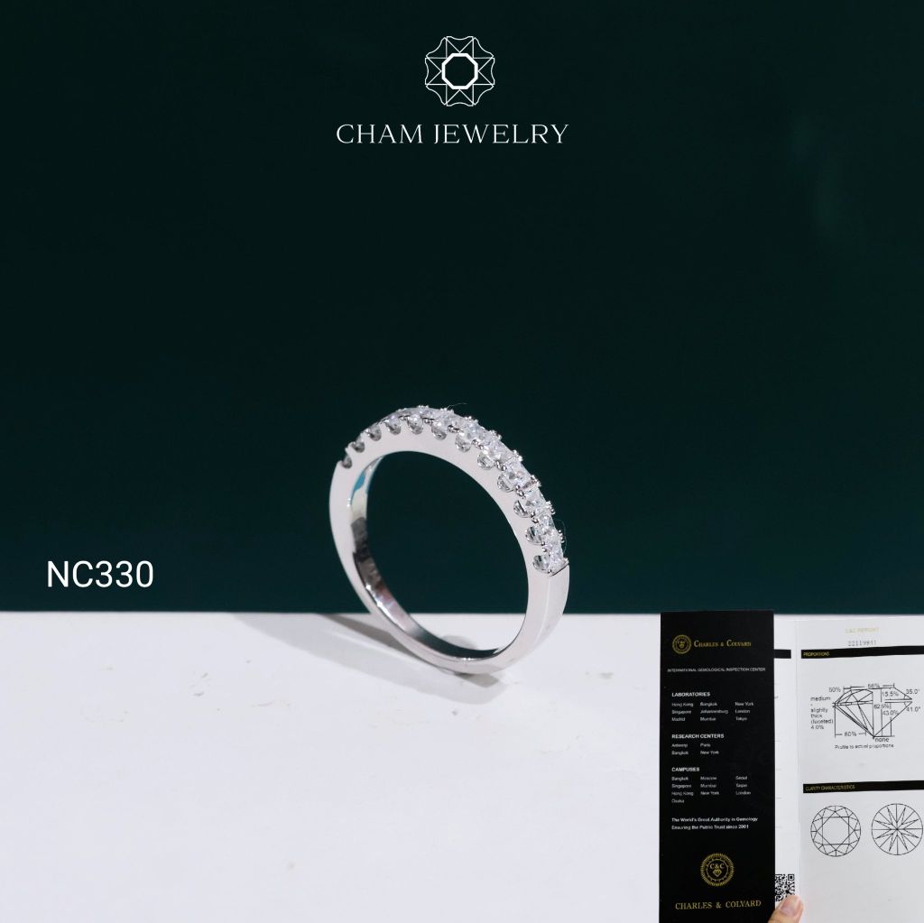 Nhẫn NC330 CHAM JEWELRY, Nhẫn Full Đá Moissanite C&C 2.0mm (Barcode OCNN128)