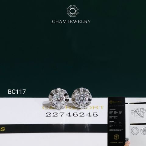 Hoa Tai BC117 CHAM JEWELRY, Hoa Tai Full Đá Moissanite Chủ 4.5mm ( OCB39 )