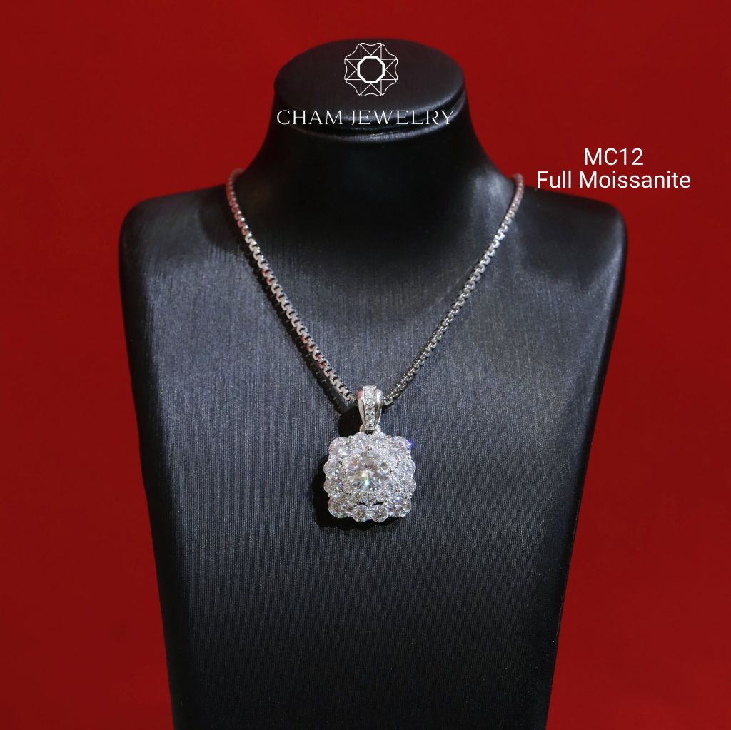 Mặt Dây Chuyền MC12 CHAM JEWELRY , Full Moissanite Cao Cấp Chủ 6.0mm (Barcode TVM76).