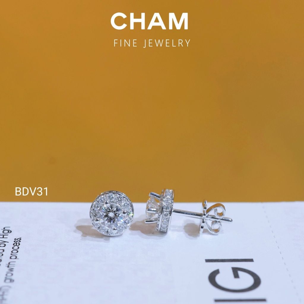 Hoa Tai BDV31 Vàng 10k Chủ 4.5mm Kim Cương Lab Grown Diamond