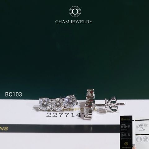 Hoa Tai BC103 CHAM JEWELRY, Đá Moissanite C&C Chủ 5.0mm (Barcode OCB53)