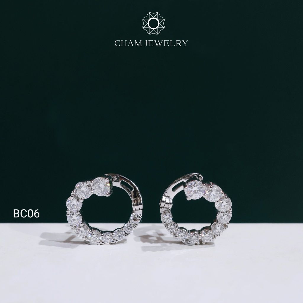Hoa Tai CHAM JEWELRY BC06, Full Moissanite Cao Cấp (Barcode OCB50).