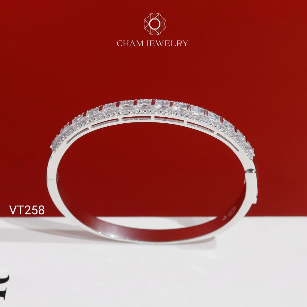 Vòng Tay CHAM JEWELRY VT258, Vòng Full Nửa Hàng Đá Bản 6.0mm (Barcode PVH161)