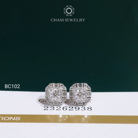Hoa Tai BC102 CHAM JEWELRY, Hoa Tai Full Đá Moissanite Chủ 4.0mm (Barcode OCB16)