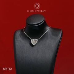Mặt Dây Chuyền MK162 CHAM JEWELRY, Mặt Xỏ Trái Tim Chạm Máy Viền Đá Tấm Bản 10.0mm (Barcode TMX414