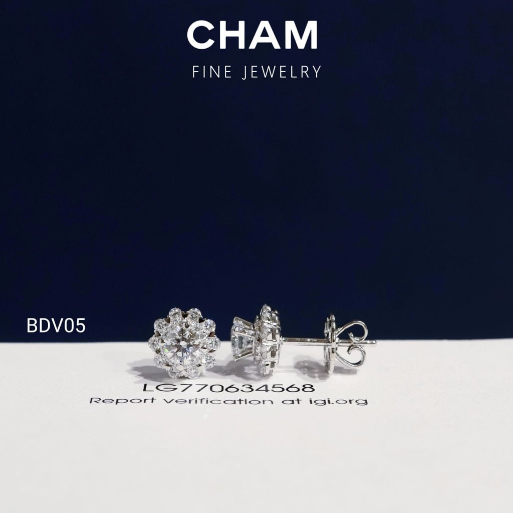 Hoa Tai BDV05 Vàng 10k Chủ 4.5mm Kim Cương Lab Grown Diamond