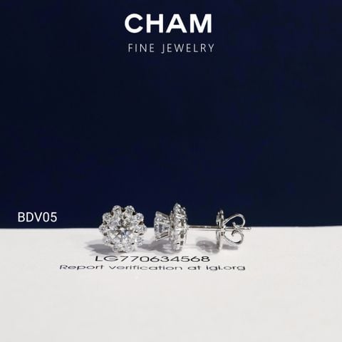 Hoa Tai BDV05 Vàng 10k Chủ 4.5mm Kim Cương Lab Grown Diamond