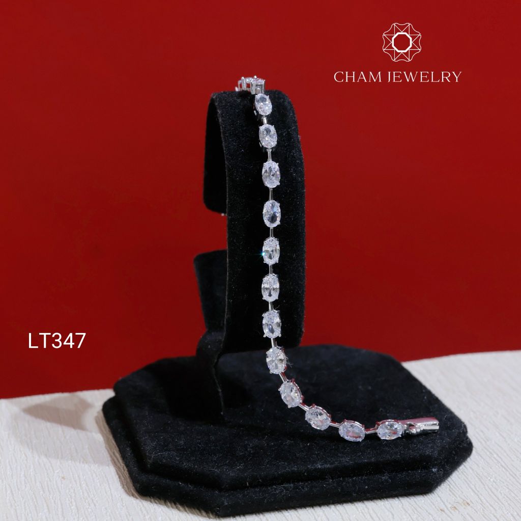 Lắc Tay LT347 CHAM JEWELRY , Lắc Kiểu Full Đá Ovan 4x6mm (Barcode KLT55).