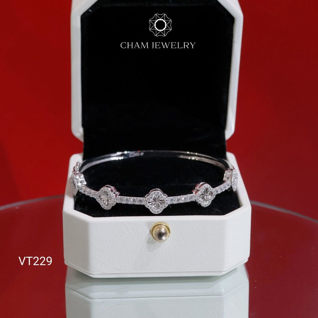 Vòng Tay VT229 CHAM JEWELRY, Vòng Nửa Hàng Cỏ 4 Lá 7.5mm (Barcode TV206).