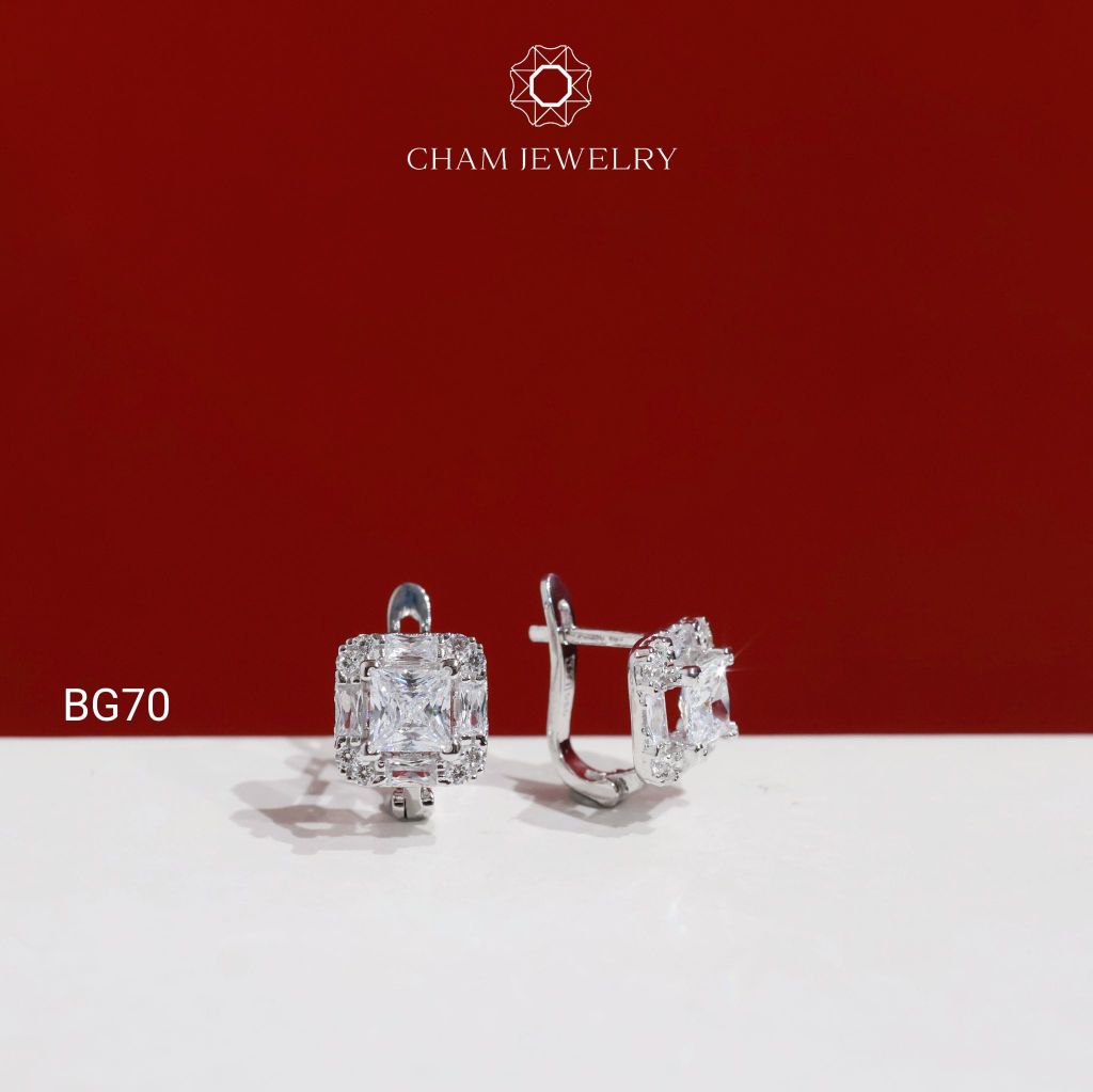 Hoa Tai BG70 CHAM JEWELRY, Hoa Tai Khóa Gài Chủ Vuông 4.5mm (Barcode TBG1118)