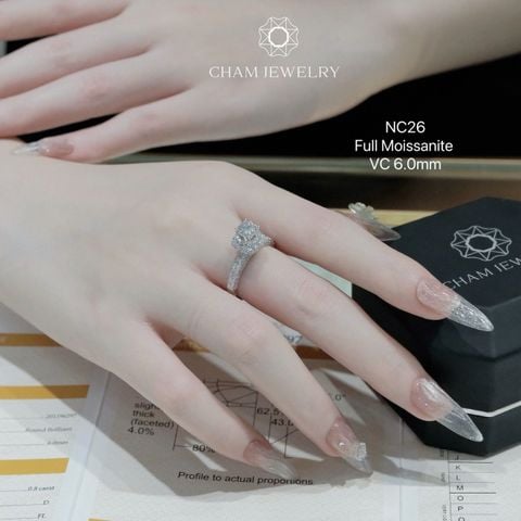 Nhẫn NC26 CHAM JEWELRY, Chủ 6.0mm Full Moissanite Cao Cấp.(Barcode TVM0004)