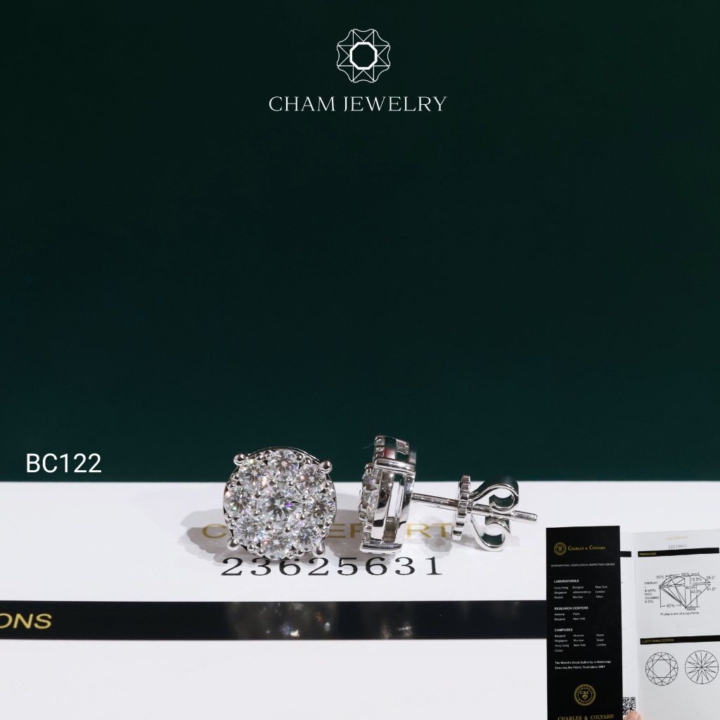 Hoa Tai CHAM JEWELRY BC122, Hoa Tai Full Moissanite C&C Chủ 4.0mm (OCB66 )