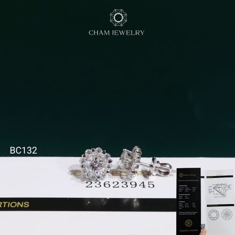 Hoa Tai BC132 CHAM JEWELRY , Hoa Tai Chủ 5.4mm Full Moissanite C&C (TVM197)