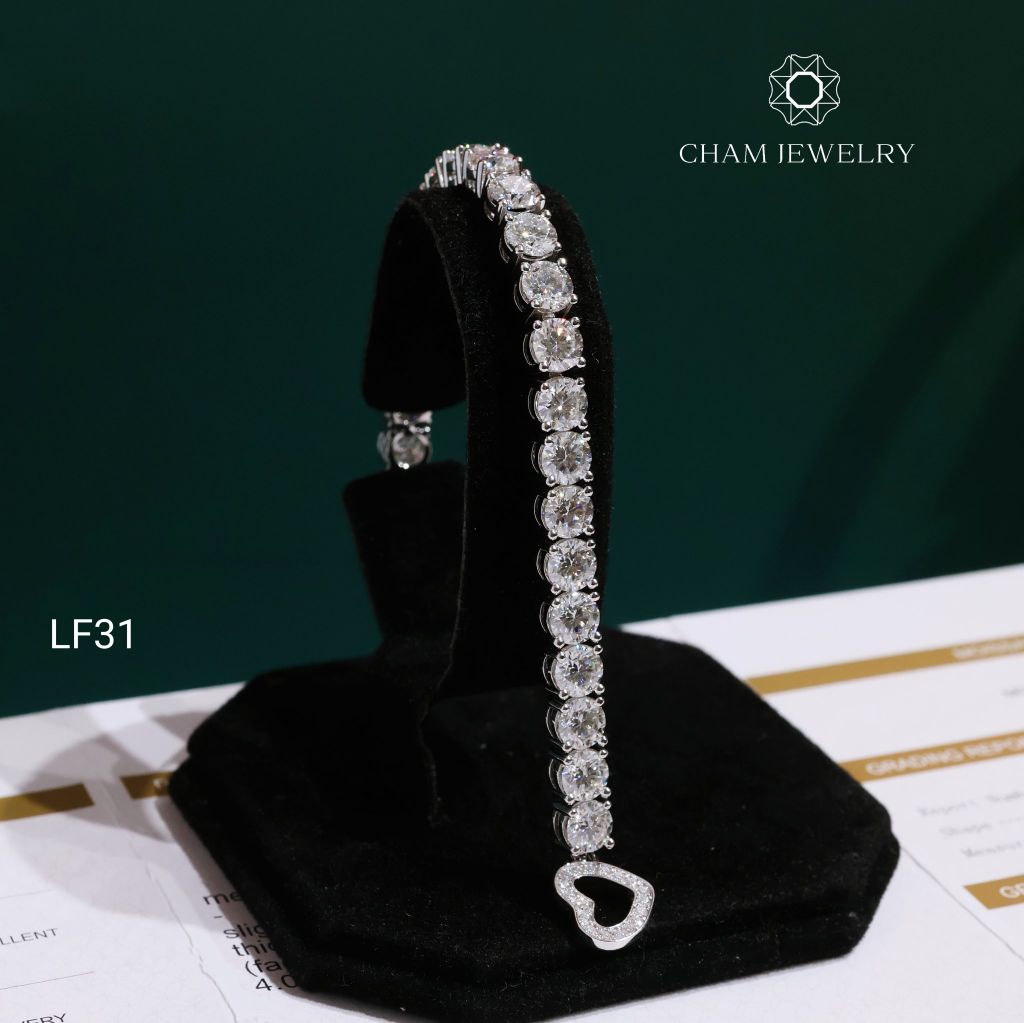 Lắc Tay LF31 CHAM JEWELRY, Full Moissanite Cao Cấp 6.0mm Khóa Tim (Barcode OCL07)