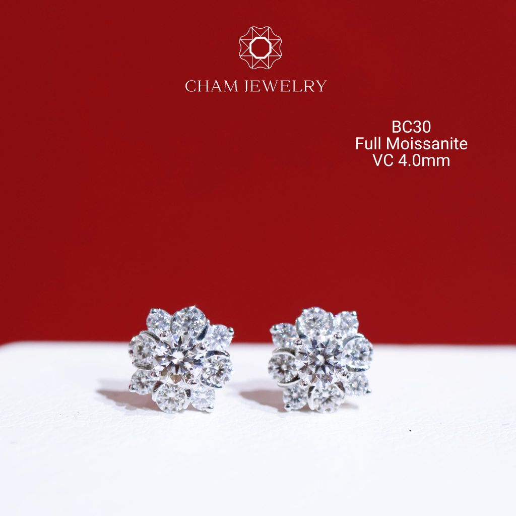 Hoa Tai CHAM JEWELRY BC30, Full Moissanite Chủ 4.0mm (Barcode CAD1VM47)