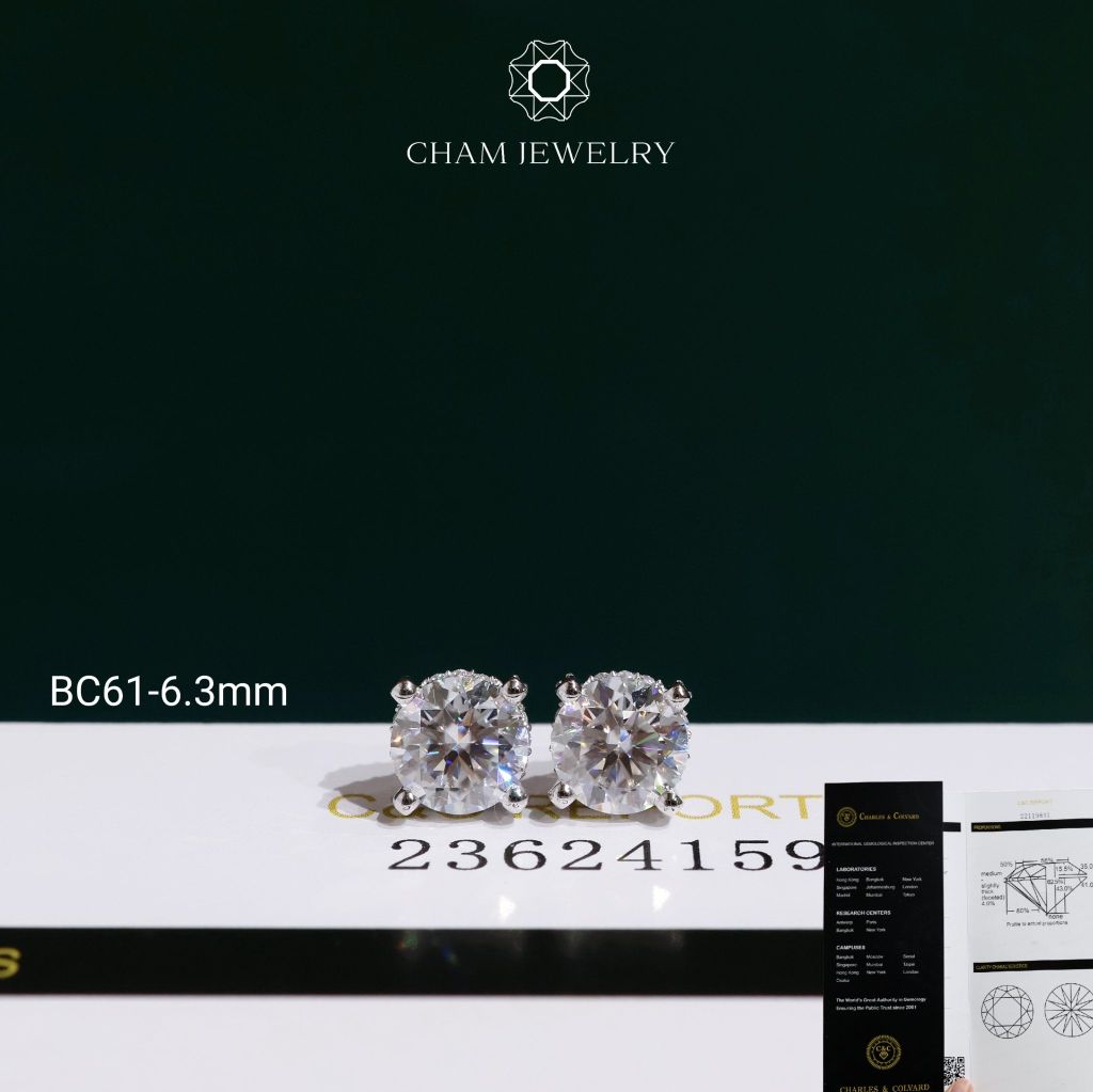 Hoa Tai CHAM JEWELRY BC61, Hoa Tai Full Moissanite C&C (Barcode OHB03-C-OCB61)