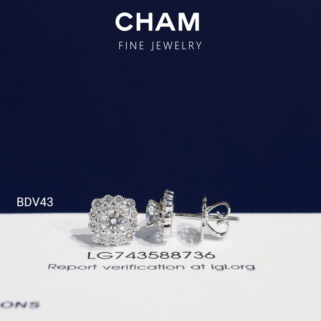 Hoa Tai BDV43 Vàng 10k Chủ 4.0mm Kim Cương Lab Grown Diamond (Barcode DBT1)