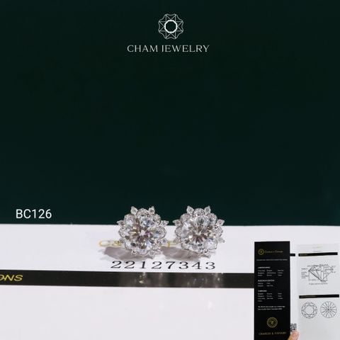 Hoa Tai BC126 CHAM JEWELRY , Hoa Tai Chủ 6.5mm Full Moissanite C&C (TVM196)