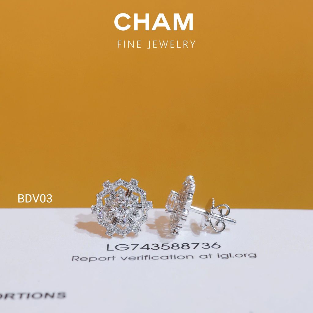 Hoa Tai BDV03 Chủ 3.6mm D VVS2 Vàng 10k Kim Cương Lab Grown Diamond