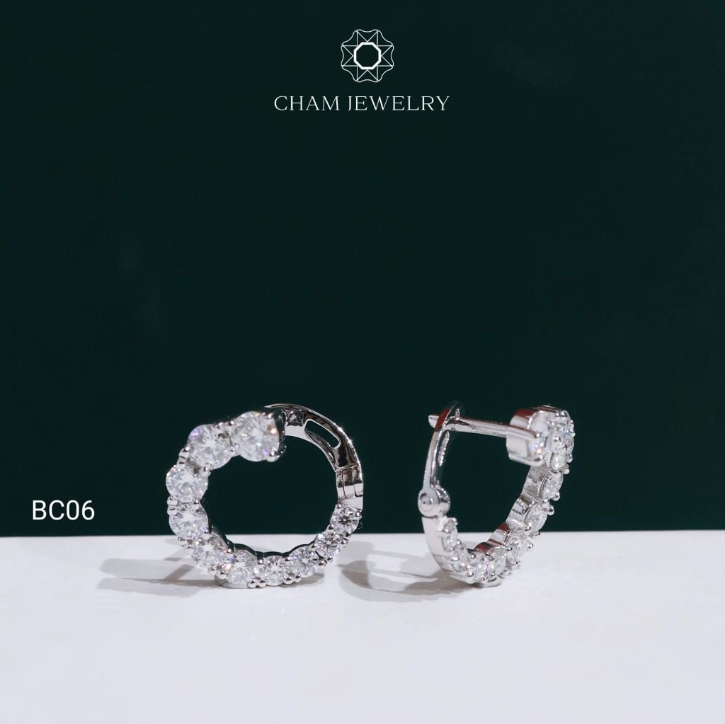 Hoa Tai CHAM JEWELRY BC06, Full Moissanite Cao Cấp (Barcode OCB50).
