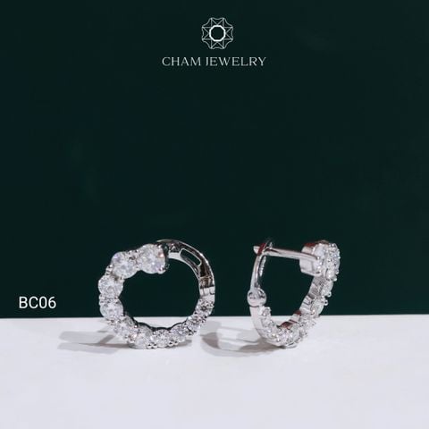 Hoa Tai CHAM JEWELRY BC06, Full Moissanite Cao Cấp (Barcode OCB50).