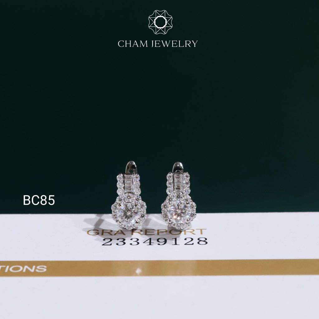 Hoa Tai BC85 CHAM JEWELRY, Hoa Tai Halo Tròn Full Moissanite Chủ 4.0mm (Barcode OCB13)