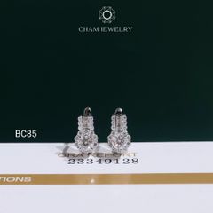 Hoa Tai BC85 CHAM JEWELRY, Hoa Tai Halo Tròn Full Moissanite Chủ 4.0mm (Barcode OCB13)