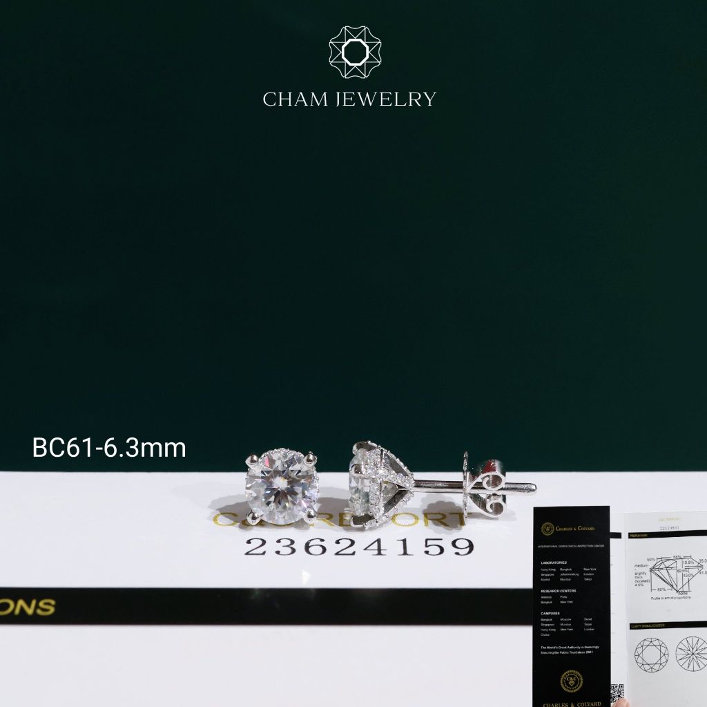Hoa Tai CHAM JEWELRY BC61, Hoa Tai Full Moissanite C&C (Barcode OHB03-C-OCB61)