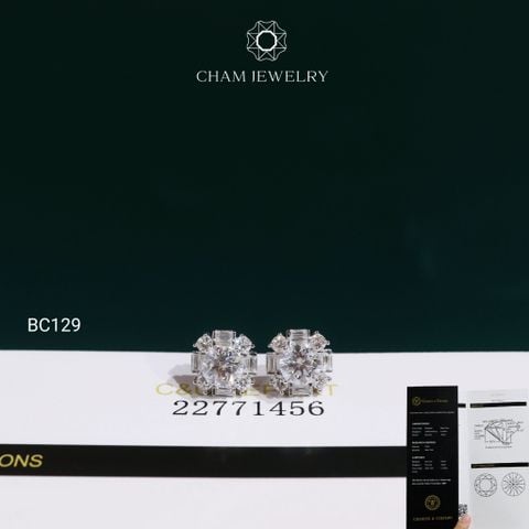 Hoa Tai BC129 CHAM JEWELRY , Hoa Tai Chủ 5.0mm Full Moissanite C&C (TVM182)