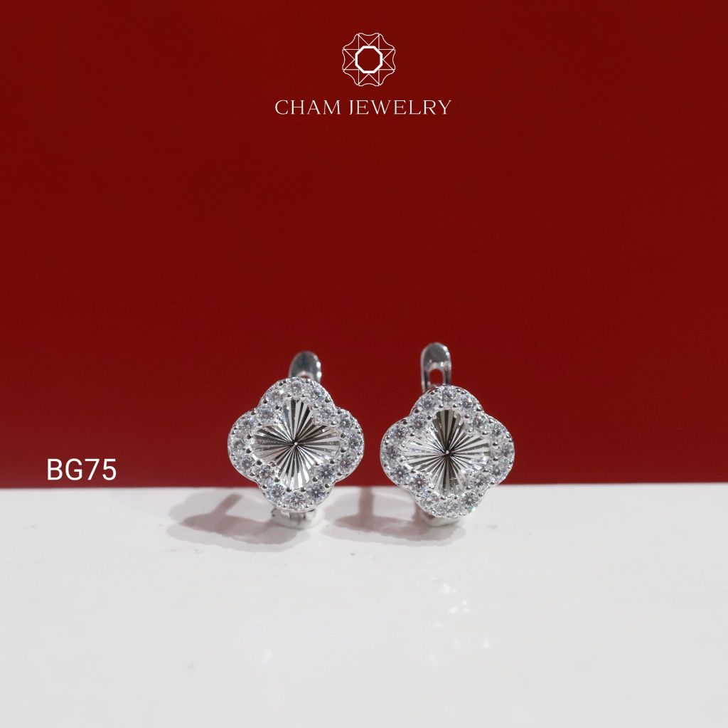 Hoa Tai BG75 CHAM JEWELRY, Hoa Tai Cỏ 4 Lá Bản 10.0mm (Barcode TBG1122)