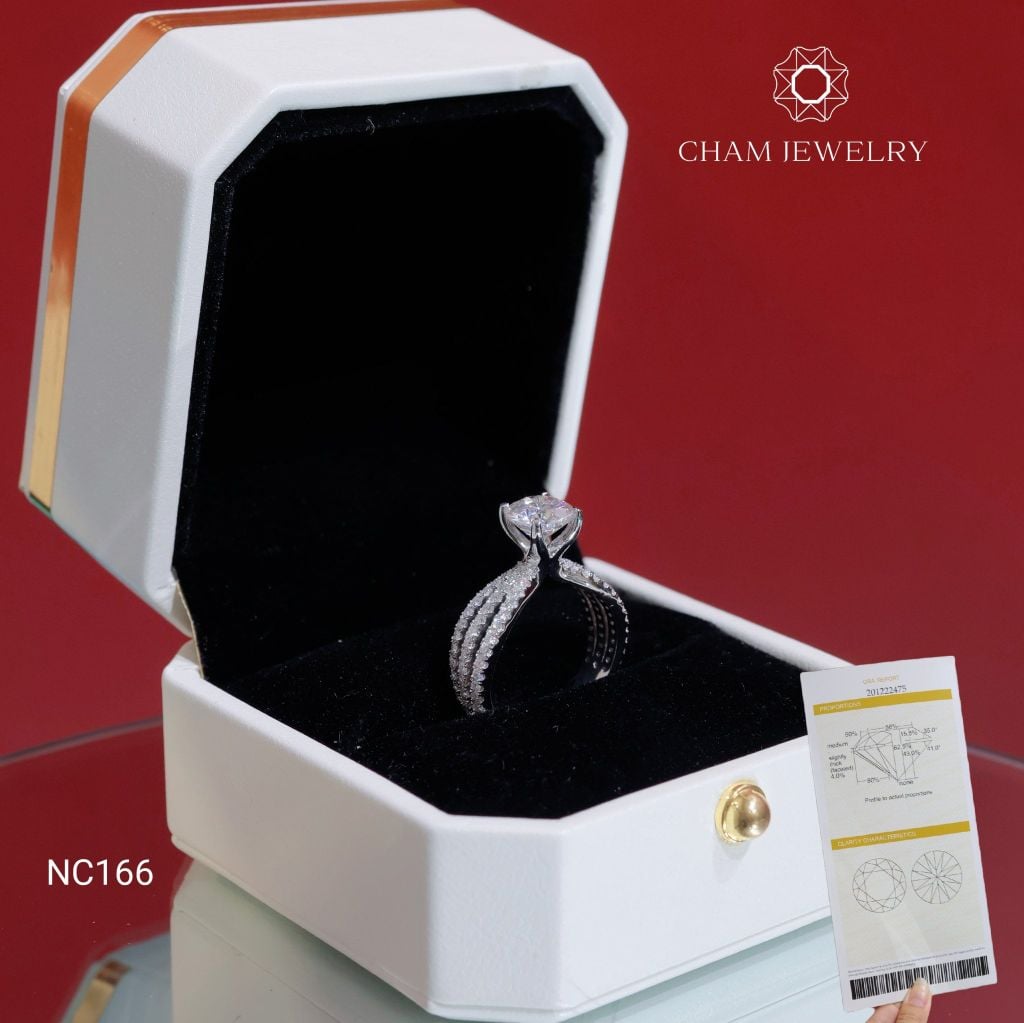 Nhẫn NC166 CHAM JEWELRY, Full Đá Moissanite, Chủ 7.2mm (Barcode OCNN07)